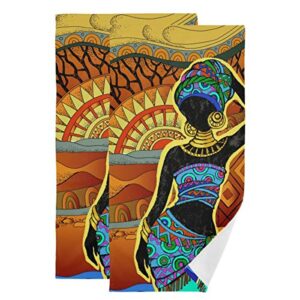 domiking decorative hand towels for bathroom - african woman landscape cotton guest towel set of 2 absorbent face cloth for gym home bathroom sports