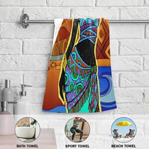 DOMIKING Decorative Hand Towels for Bathroom - African Woman Landscape Cotton Guest Towel Set of 2 Absorbent Face Cloth for Gym Home Bathroom Sports