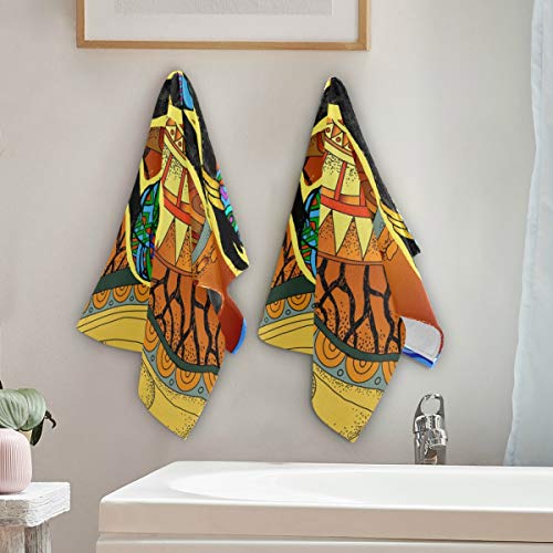 DOMIKING Decorative Hand Towels for Bathroom - African Woman Landscape Cotton Guest Towel Set of 2 Absorbent Face Cloth for Gym Home Bathroom Sports