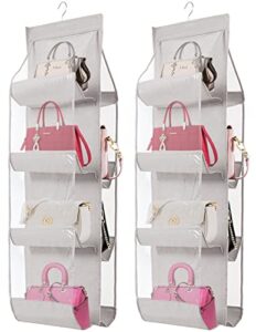 aarainbow 2 packs hanging handbag purse organizer, purse bag organizer storage hanging bag organizer for closet rack for purses 8 pockets wardrobe closet space saving, 41l*13.5w (b, 2 gray)