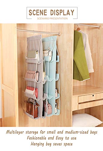 AARAINBOW 2 Packs Hanging Handbag Purse Organizer, Purse Bag Organizer Storage Hanging Bag Organizer for Closet Rack for Purses 8 Pockets Wardrobe Closet Space Saving, 41L*13.5W (B, 2 Gray)