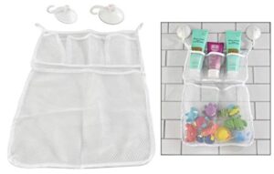 home-x bathtub toy and bathroom mesh bag with suction cup hooks organizer, bathtub storage, baby bath toy organization, white-18" l x 12 1/2" w