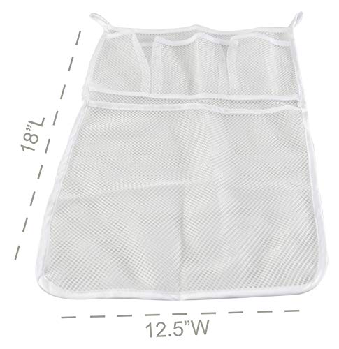 HOME-X Bathtub Toy and Bathroom Mesh Bag with Suction Cup Hooks Organizer, Bathtub Storage, Baby Bath Toy Organization, White-18" L x 12 1/2" W