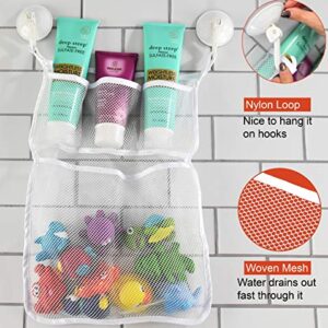 HOME-X Bathtub Toy and Bathroom Mesh Bag with Suction Cup Hooks Organizer, Bathtub Storage, Baby Bath Toy Organization, White-18" L x 12 1/2" W