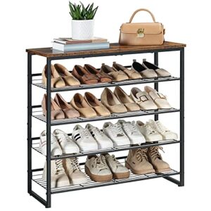 HOOBRO Shoe Rack, 5 Tier Shoe Organizer, Adjustable Shoe Shelves, Flat or Slanted, Holds 16-20 Pairs, Stable and Durable for Entryway, Closet, Rustic Brown and Black BF08XJ01