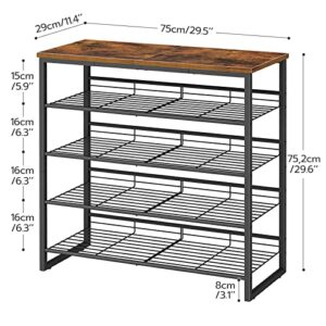 HOOBRO Shoe Rack, 5 Tier Shoe Organizer, Adjustable Shoe Shelves, Flat or Slanted, Holds 16-20 Pairs, Stable and Durable for Entryway, Closet, Rustic Brown and Black BF08XJ01