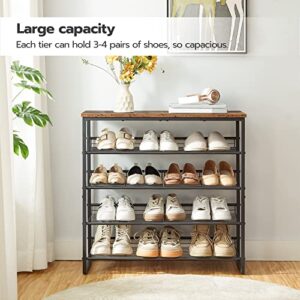 HOOBRO Shoe Rack, 5 Tier Shoe Organizer, Adjustable Shoe Shelves, Flat or Slanted, Holds 16-20 Pairs, Stable and Durable for Entryway, Closet, Rustic Brown and Black BF08XJ01