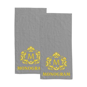 dreambay custom monogram hand towels sets for bathroom,gray gold 2 pack kitchen towels absorbent fingertip towel microfiber bath towel guest for spa gym bar personalized gift, 30 x 15 inch