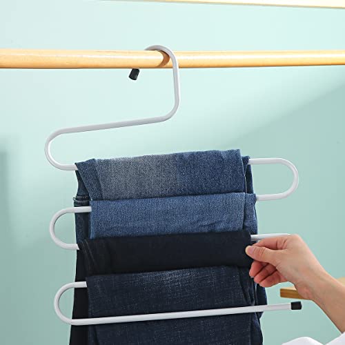 Kyraton Pants Hangers S-Shaped Non-Slip 4-Pack Trouser Hanger PP Hanger, Closet Space Saving, Hangers Closet Storage Organizer for Pants, Jeans, Scarves, Towels Hanging (White).