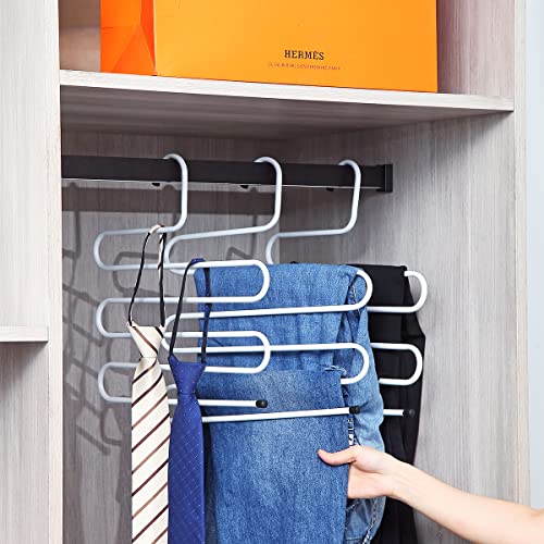 Kyraton Pants Hangers S-Shaped Non-Slip 4-Pack Trouser Hanger PP Hanger, Closet Space Saving, Hangers Closet Storage Organizer for Pants, Jeans, Scarves, Towels Hanging (White).