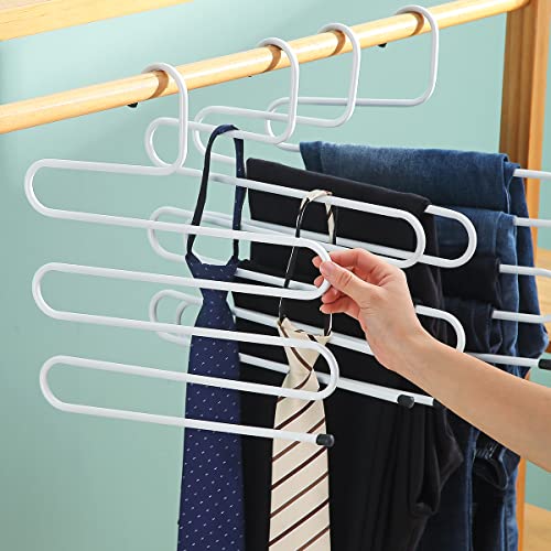 Kyraton Pants Hangers S-Shaped Non-Slip 4-Pack Trouser Hanger PP Hanger, Closet Space Saving, Hangers Closet Storage Organizer for Pants, Jeans, Scarves, Towels Hanging (White).