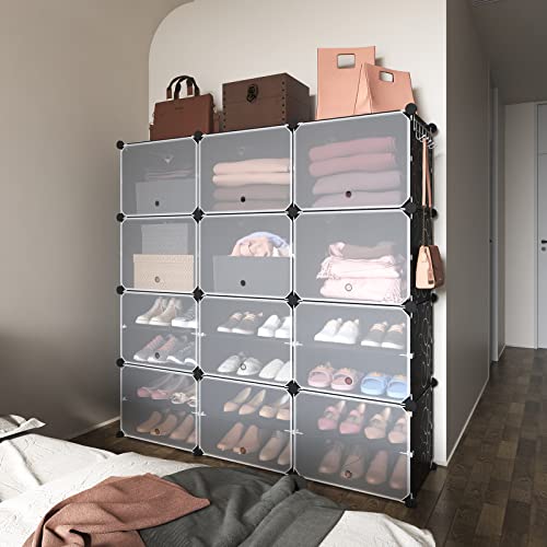 ROJASOP Portable Shoe Rack Organizer 8-Tier Shoe Cabinet 48-Pair Shoe Organizer Shoe Storage Expandable Free Standing Stackable Space Shoe Rack with 2 Exclusive Versatile Hooks for Bedroom