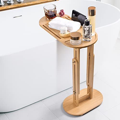 PETIARKIT Foldable Bathtub Tray, Bamboo Bathtub Tray Table with Wine Glass and Phone Holder, Height Adjustable, Waterproof Bath Caddy Tray for Luxury Bath, Home Organizer for Sofa, Bed, Table.