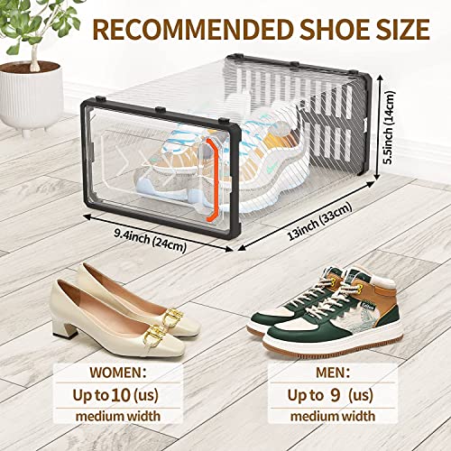 Gardace 12 Pack Shoe Organizer, Clear Plastic Stackable Shoe Organizer for Closet, with Red Door Handle, Universal Shoe Storage Boxes for Men and Women, Multifunctional Closet Organizers and Storage