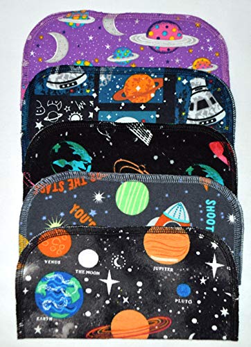 1 Ply Printed Flannel 8x8 Inches Little Wipes Set of 5 Out Of This World