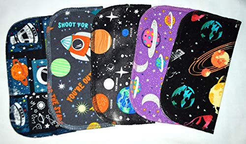 1 Ply Printed Flannel 8x8 Inches Little Wipes Set of 5 Out Of This World