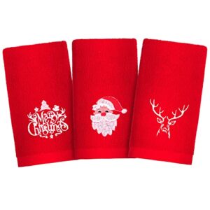 mceast 3 pack christmas hand towels pure cotton towels christmas decorative dish towels set for kitchen bathroom home,12 x 18 inches