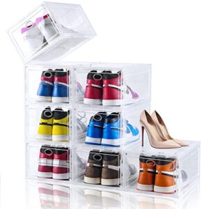 sogobox shoe storage boxes,set of 8,clear plastic stackable shoe organizer for closet,space saving shoe containers for sneaker display, fit up to us size 12(13.8”x 9.84”x 7.1”)