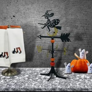 Serafina Home Decorative Halloween Fingertip Towels: Plush White Embroidered Cotton Witch Shoes with Cat Design, 2 Piece Set, 11" x 18" Inch Each (White)