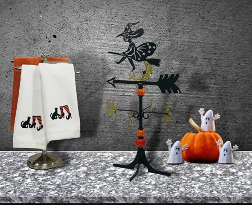 Serafina Home Decorative Halloween Fingertip Towels: Plush White Embroidered Cotton Witch Shoes with Cat Design, 2 Piece Set, 11" x 18" Inch Each (White)