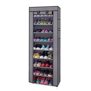 MallMall 10 Tiers Shoe Rack with Dustproof Cover Closet,30-Pair Shoes Rack Storage Cabinet Organizer (Gray)