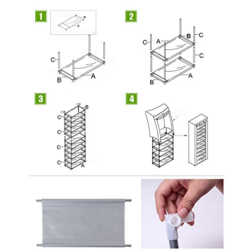 MallMall 10 Tiers Shoe Rack with Dustproof Cover Closet,30-Pair Shoes Rack Storage Cabinet Organizer (Gray)