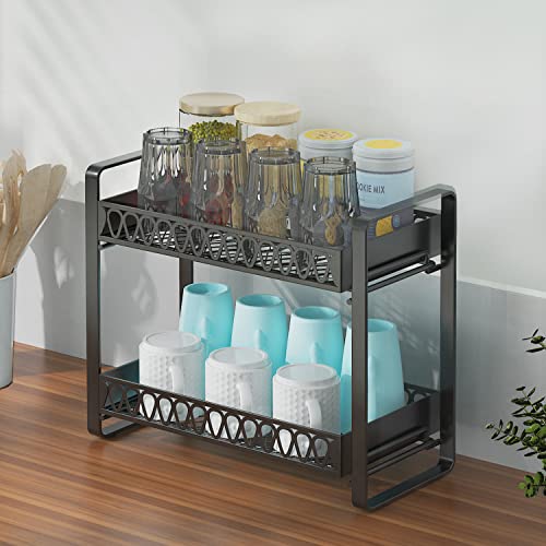 GILLAS 2 Tier Bathroom Counter Organizer, Makeup and Cosmetic Organizer Rack, Bathroom Vanity Storage Tray, Farmhouse Counter Standing Holder Shelf, Black