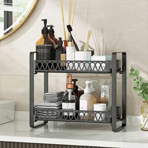 GILLAS 2 Tier Bathroom Counter Organizer, Makeup and Cosmetic Organizer Rack, Bathroom Vanity Storage Tray, Farmhouse Counter Standing Holder Shelf, Black