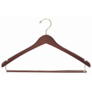 only hangers wooden suit hangers with locking pant bar, walnut/brass finish, box of 100, 50, and 25 (50)
