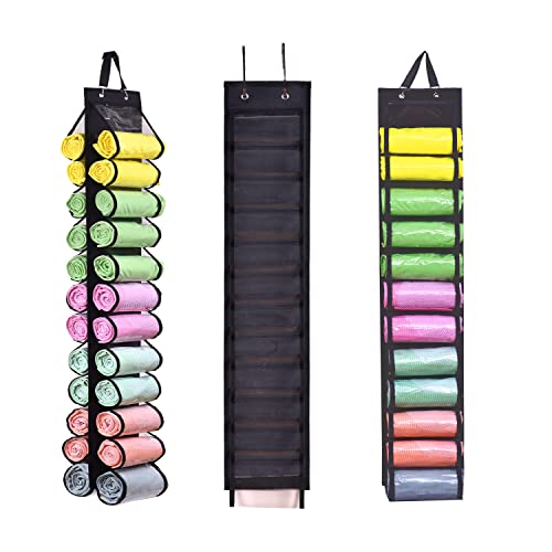 ZFZGFRCS Legging Storage Organizer Hanging Legging Storage Hanger with 24 Compartments, Hanging Legging Holder Organizer for Yoga Leggings Clothes Roll (Black)