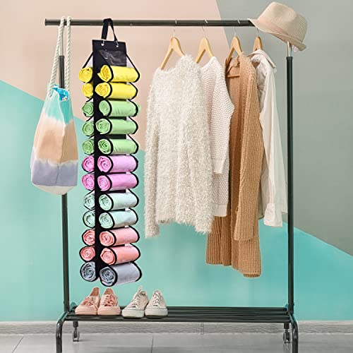 ZFZGFRCS Legging Storage Organizer Hanging Legging Storage Hanger with 24 Compartments, Hanging Legging Holder Organizer for Yoga Leggings Clothes Roll (Black)