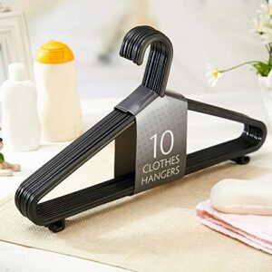 10 pcs hangers, space triangles for hangers wet or dry adult black multifunctional plastic clothes hanger with hook(black)