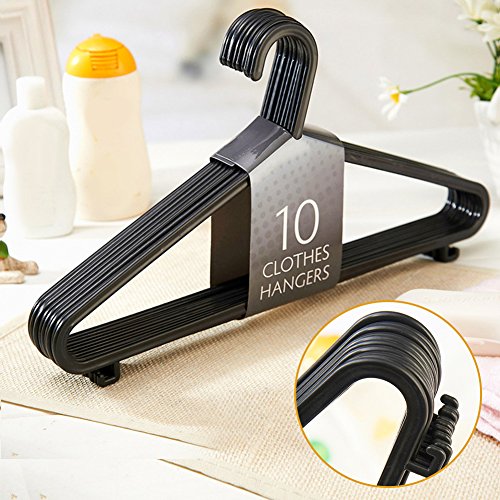 10 Pcs Hangers, Space Triangles for Hangers Wet or Dry Adult Black Multifunctional Plastic Clothes Hanger with Hook(Black)