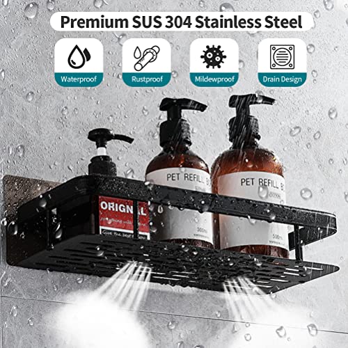 KAKALUOTE 2 Pack Shower Caddy, Shower Organizer Corner Shower Shelf with 5 Hooks, Rustproof Stainless Steel Bathroom Organizer, shower shelves for inside shower, Black