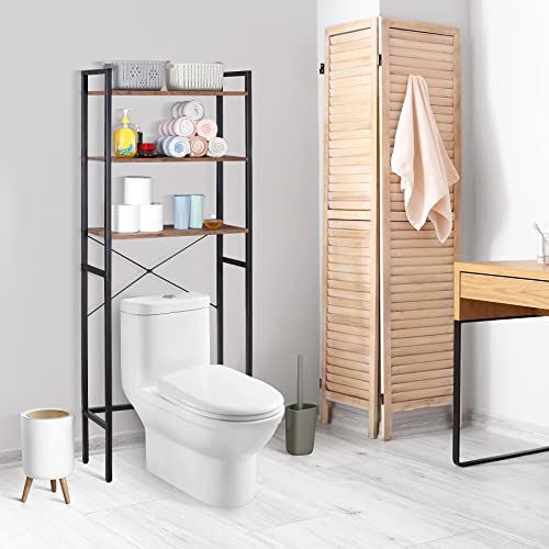 ZenStyle Over The Toilet Storage, 3-Tier Bathroom Space Saver Storage Organizer, Multifunctional Toilet Stand Rack, Easy to Assembly, Rustic Brown