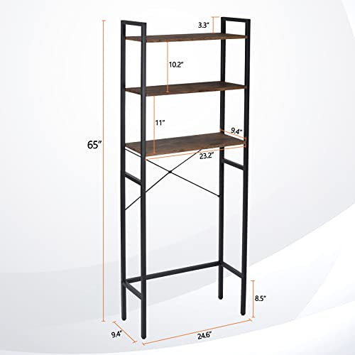 ZenStyle Over The Toilet Storage, 3-Tier Bathroom Space Saver Storage Organizer, Multifunctional Toilet Stand Rack, Easy to Assembly, Rustic Brown