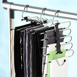 {upgraded} space saving magic pants hangers multi-layers (pack of 2) for men and women. multifunctional use for pants scarves skirts and ties - non-slip hangers with 5 tiers for closet organizer