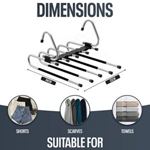 {Upgraded} Space Saving Magic Pants Hangers Multi-Layers (Pack of 2) for Men and Women. Multifunctional Use for Pants Scarves Skirts and Ties - Non-Slip Hangers with 5 Tiers for Closet Organizer