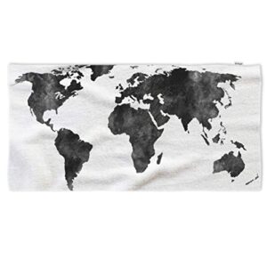 ofloral world map hand towels,watercolor black map on white background soft comfortable super-absorbent towel for bath/kitchen/yoga/golf/hair towel for men/women/girl/boys 15x30 inch