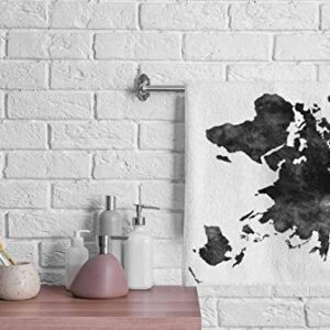 oFloral World Map Hand Towels,Watercolor Black Map On White Background Soft Comfortable Super-Absorbent Towel for Bath/Kitchen/Yoga/Golf/Hair Towel for Men/Women/Girl/Boys 15X30 Inch