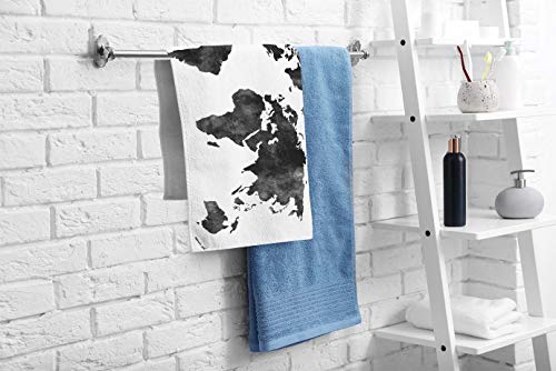 oFloral World Map Hand Towels,Watercolor Black Map On White Background Soft Comfortable Super-Absorbent Towel for Bath/Kitchen/Yoga/Golf/Hair Towel for Men/Women/Girl/Boys 15X30 Inch