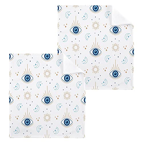 Magic Evil Eye Washcloth 12x12in Set, 2 Pack Absorbent Cotton Towel Square Kitchen Dishes Towels, Soft Cleaning Face Hand Towel Fast Drying