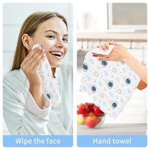 Magic Evil Eye Washcloth 12x12in Set, 2 Pack Absorbent Cotton Towel Square Kitchen Dishes Towels, Soft Cleaning Face Hand Towel Fast Drying