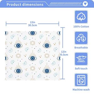 Magic Evil Eye Washcloth 12x12in Set, 2 Pack Absorbent Cotton Towel Square Kitchen Dishes Towels, Soft Cleaning Face Hand Towel Fast Drying