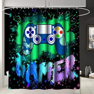 4Pcs Gamer Shower Curtain Sets Bathroom Set Decor with Non-Slip Rugs Bath U-Shaped Mat Toilet Lid Cover Game Bathroom Curtains Shower Set for Boys with 12 Hooks