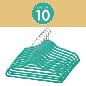 Home Basics Sunbeam Slip-Proof Snag-Free Ultra Slim Velvet Hanger with Rotating Steel Hook (Pack of 10) (TURQUOISE)