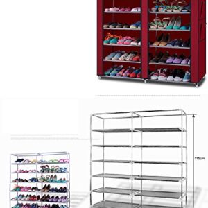 Vasitelan Shoe Rack Storage Organizer,Portable Double Row with Nonwoven Fabric Cover Shoe Rack Cabinet for Closet (Wine Red)
