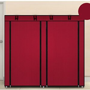 Vasitelan Shoe Rack Storage Organizer,Portable Double Row with Nonwoven Fabric Cover Shoe Rack Cabinet for Closet (Wine Red)