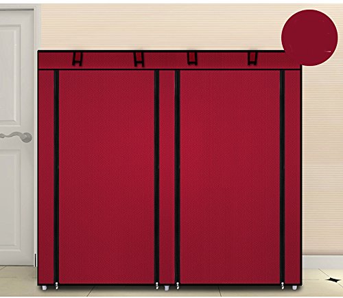 Vasitelan Shoe Rack Storage Organizer,Portable Double Row with Nonwoven Fabric Cover Shoe Rack Cabinet for Closet (Wine Red)