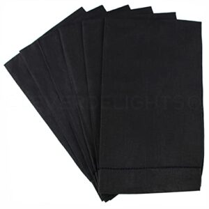 cleverdelights black linen hemstitched hand towels - 6 pack - 14" x 22" - fingertip towel